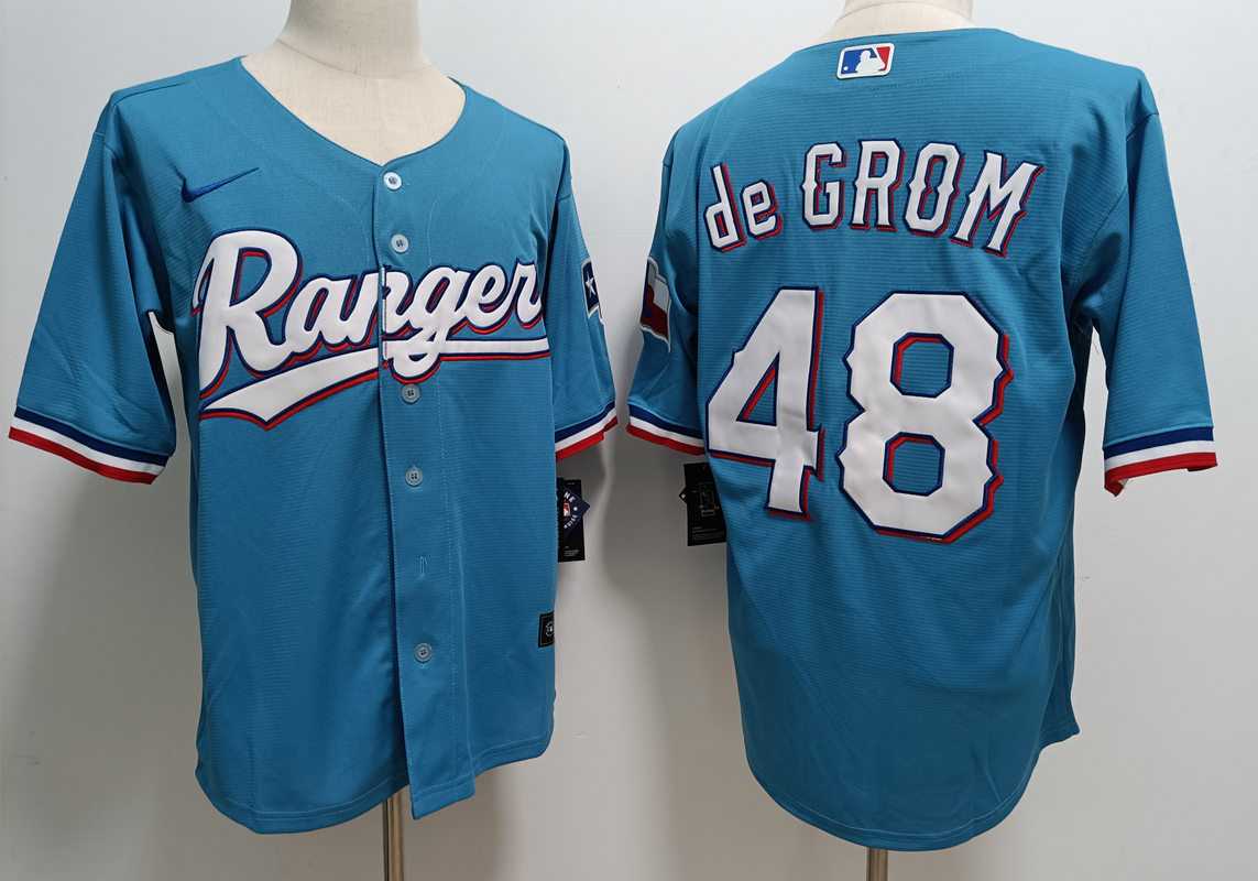 Mens Texas Rangers #48 Jacob deGrom Light Blue With Patch Cool Base Stitched Baseball Jersey->texas rangers->MLB Jersey